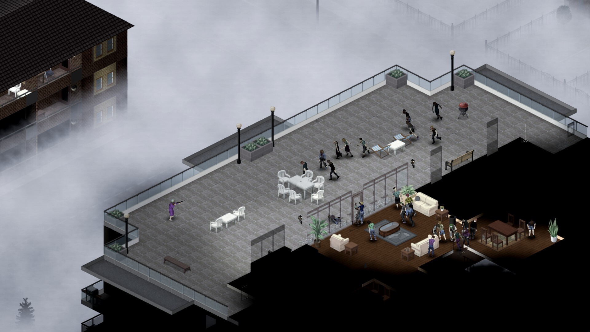 Fighting zombies on a roof