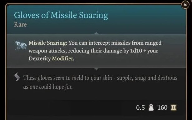 Baldur's Gate 3-Gloves of Missile Snaring