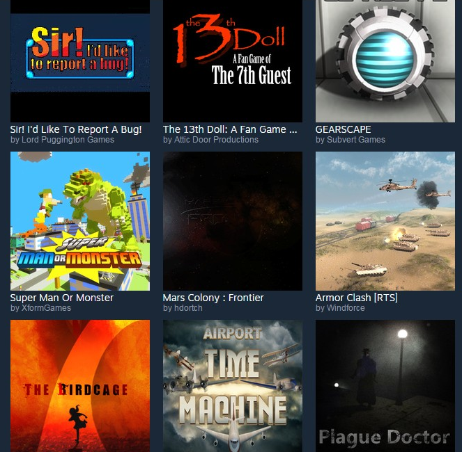 A sample of some games that were approved through Steam Greenlight.