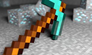A Minecraft axe rests on the ground