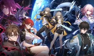 official artwork for Honkai: Star Rail's second closed beta featuring the main cast
