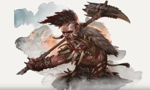 Barbarian with mohawk wielding a big hammer