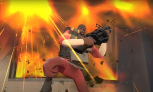 The Demoman narrowly escapes an explosion of his own doing