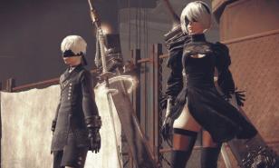 2B and 9S stand in the Resistance Camp