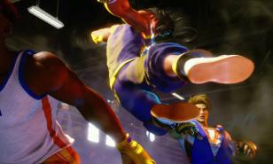 Bosch kicks between the Avatar and Luke in Street Fighter 6's World Tour