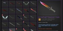 Image of Steam inventory with 25 CSGO knives
