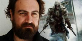 Director of Assassin's Creed, Justin Kurzel, atop a lovely Assassin's Creed backdrop.