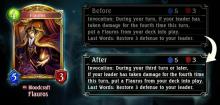 Flauros is a key to a lot of Aggro Bloodcraft decks in the game, and can even be useful to more than a few regular Blood decks. It’s Last Words allow you to heal yourself at any point as long as you have dealt damage to your own leader at least four times in one turn. This card frustrates many, and most players focus on getting rid of it before anything else 