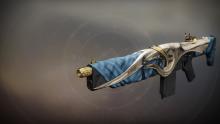 A Blue-White-Silver Auto Rifle against a grey background