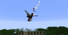 Steve flying in the air with the help of fireworks and an elytra