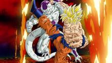 Super Saiyan Goku kicking Freiza 