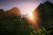 the sun shinning over a valley with the texture pack