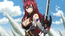 Erza Scarlet, in one of her many high defensive armors