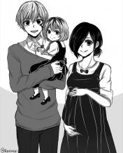 With his wife Touka and his daughter Ichika