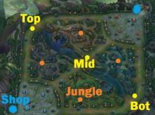 Top, Mid, Jungle, ADC, Support. 