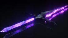 A blade glows purple as it charges up