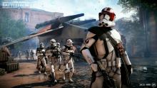 Clone troopers arrive on a gunship 