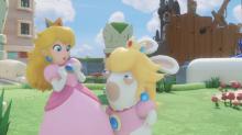 Rabbid Peach is getting a little too into her cosplay...