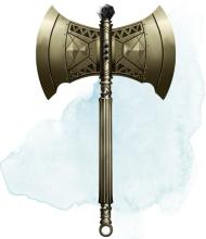 Gold axe with small black gems lodged inside