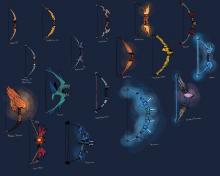 Artist's depiction of some of Terraria's bows
