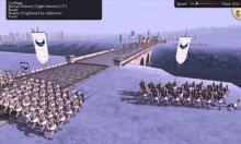 An army of Carthage holds formation on one side of the river with Seleucids approaching in the distance.