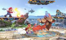 DK, Inkling and Mario in a free for all Smash Match