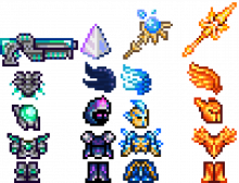 Four of the base character classes in Terraria: ranger, mage, summoner, and warrior