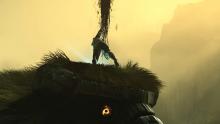 Wanderer delivering final blow to a colossus: Shadow of the Colossus