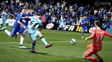 Manchester City striker, Sergio Aguero shooting.