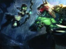 A battle between Sylvanus and Thrall in WoW Artwork. 