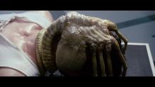 A shot from one of the earlier Alien movies, depicting a character being impregnated by a so called 'Facehugger'.