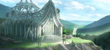 Elven characters build a cathedral like structure, showing off some of the architecture gamers can expect from Ashes of Creation.