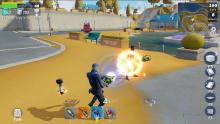 The player is firing at an enemy using his unique weapon