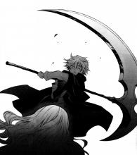 Oz wields a chain named Alice who has a giant scythe as a weapon.