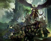 The Daemon Prince rises up with his army of plague carrying Death Guard, prepared to fight any who oppose them.