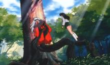 Kagome finds the half demon Inuyasha pinned to a tree.