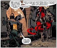In one version of his story, Hellboy is being hunted by a bunch of mythical creatures.