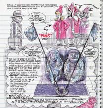 The pages of this graphic novel are made to look like lined paper to add to the idea that this is a young girl's journal.