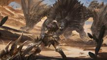An angry diablos prepares to gore a hunter!