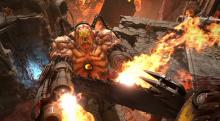 Take a chainsaw against a giant demon in Doom