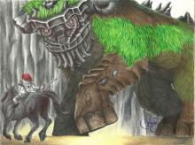 Sketch art of a fight: Shadow of the Colossus