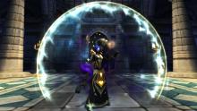 a priest casts bubble to deflect damage so as to continue healing