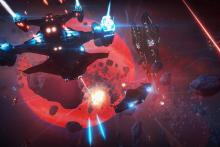 An Alliance Challenger can be seen fighting alongside an Eagle, as a Federal Corvette dominates the battlefield