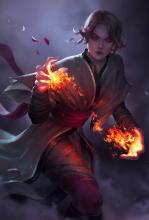Sorceress controlling the raw power of fire.