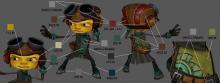 Concept art of Razputin from Psychonauts 2 including color pallet.