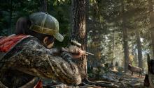 Farcry 5 character aims at a deer