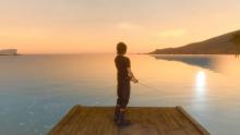 Noctis fishing under the sunset.