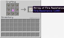 A visual guide for crafting arrows of fire resistance.