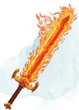 Red blade with flames coming off of it