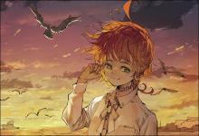 Emma faces away from the setting sun in The Promised Neverland
